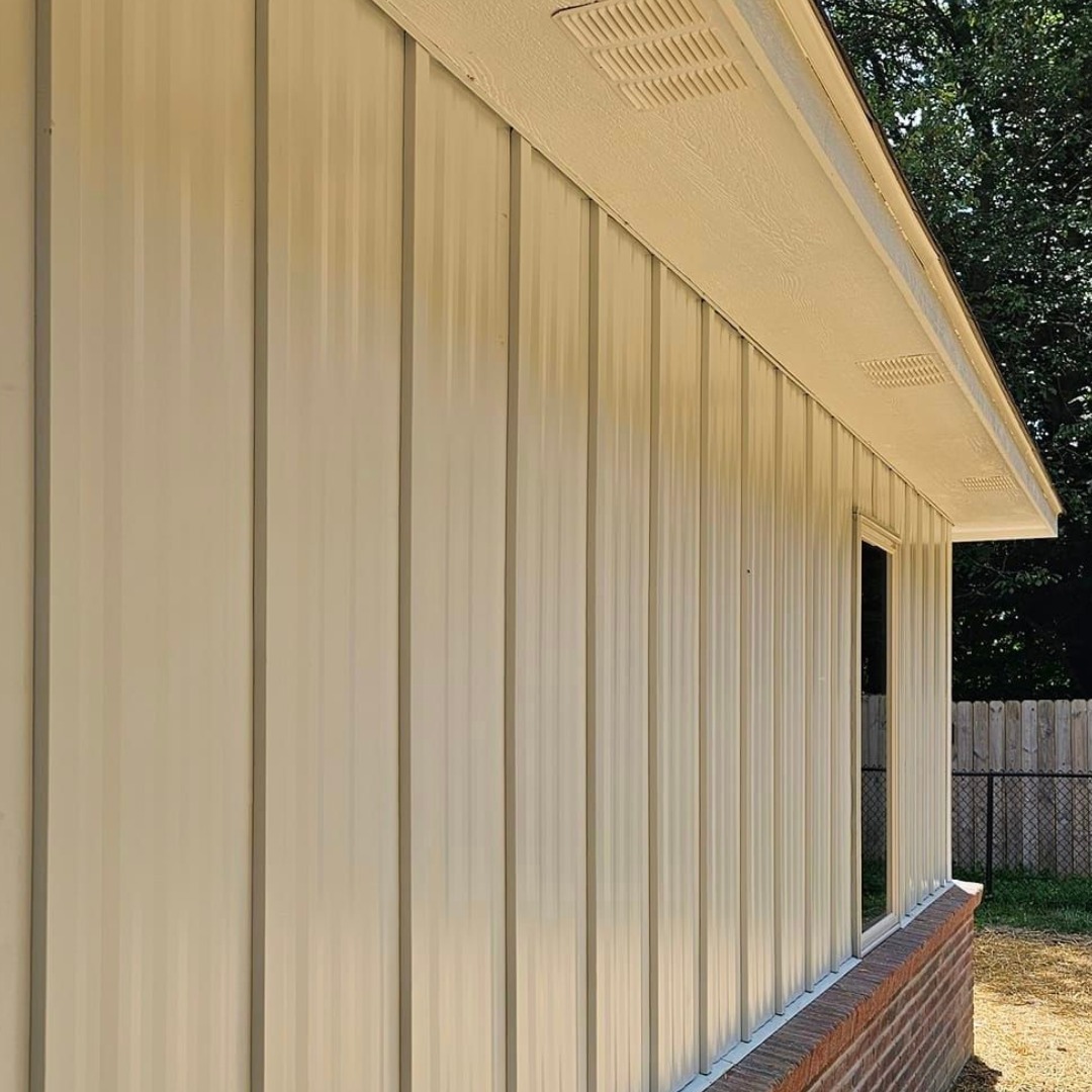 MPbatten steel siding white Low-maintenance MPBatten metal siding ideal for barns, shops, and homes