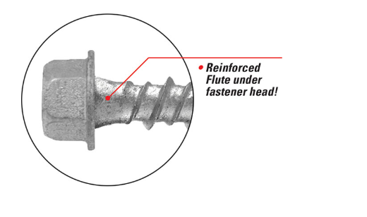 Close-up of T17 Wood-X metal roofing screws for metal-to-wood application